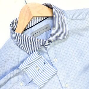 ETRO Milano Shirt Mens Size 43 Blue‎ Long Sleeve Button Up Italy Made Designer